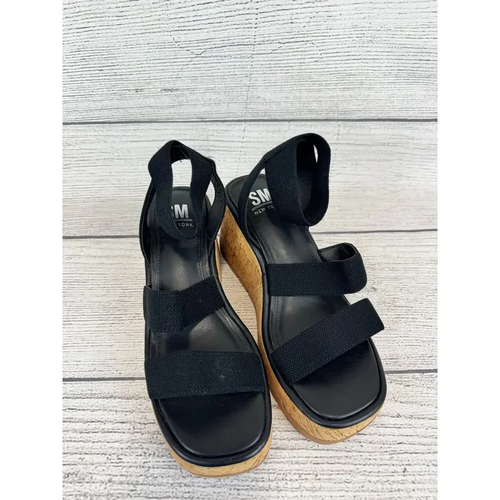 Steve Madden NY Women's Black Strappy Wedge Sandals Size 8.5